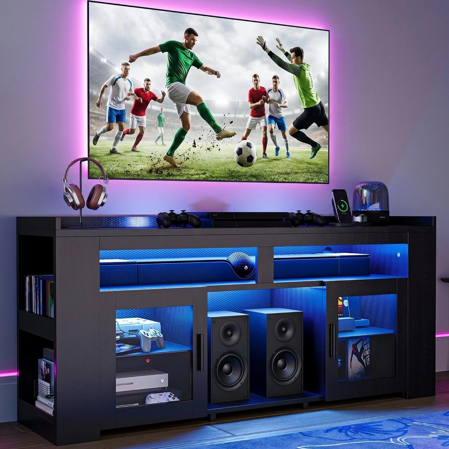 Gaming Console Room - TV-meubel met oplaadstation & LED-verlichting, mediakast