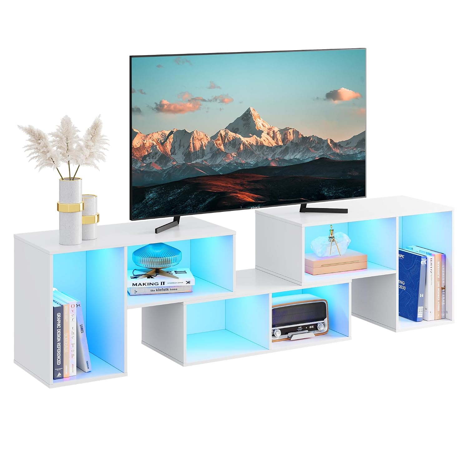 Gaming Console Room - Vormbaar tv-meubel met LED-strip, modern entertainmentcenter,