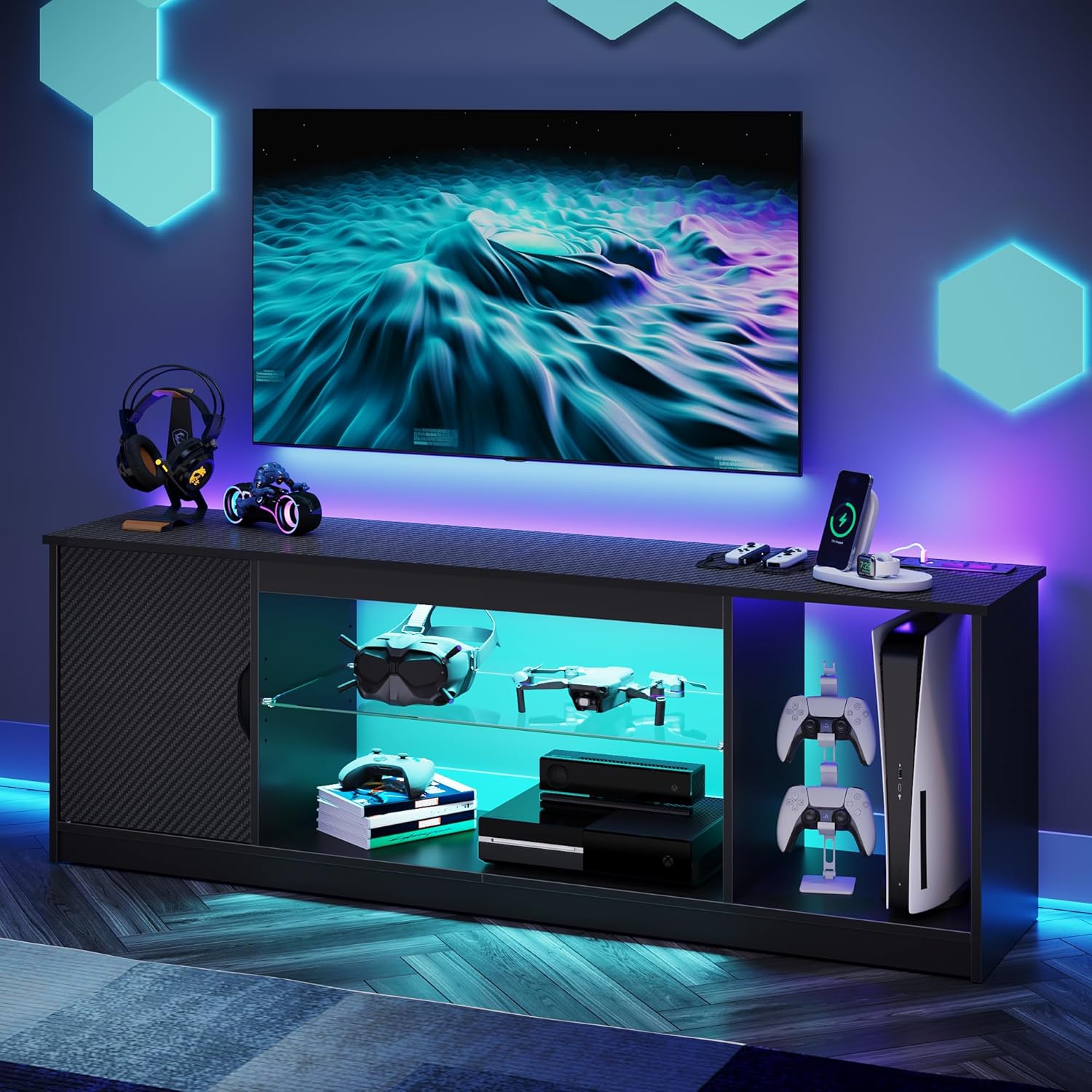 Gaming Console Room - TV-meubel met stopcontacten, gaming- en entertainmentconsole,