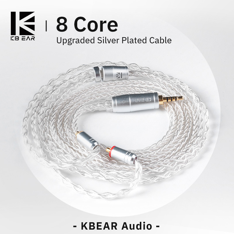 Gaming Headset Wired - KBEAR 8-core verbeterde zilveren bedrade oortelefoonkabel