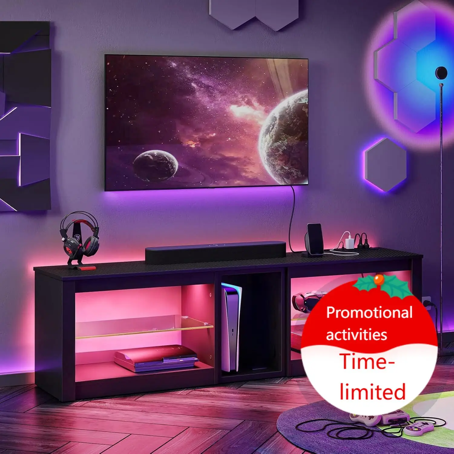 Gaming Console Room - Entertainmentcenter voor PS5, tv-meubel met stopcontacten