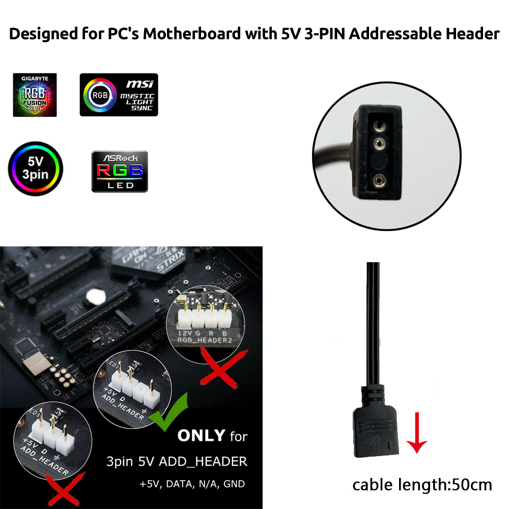5V ARGB 3-pins header voor Asu - Led Gaming Light Strip recensie en prijs